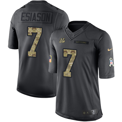 Men's Limited Boomer Esiason Nike Jersey Black - #7 2016 Salute to Service NFL Cincinnati Bengals